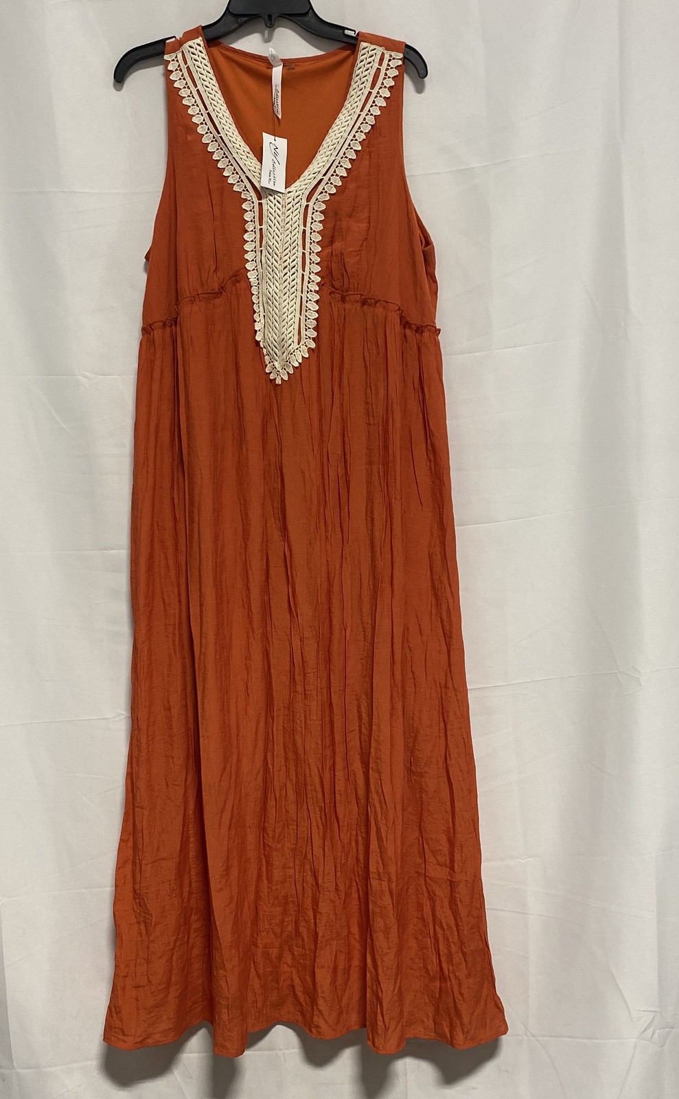 NY Collection Women’s Burnt Orange Crochet V-Neck Crinkle Maxi Dress Sz 2XP NWT