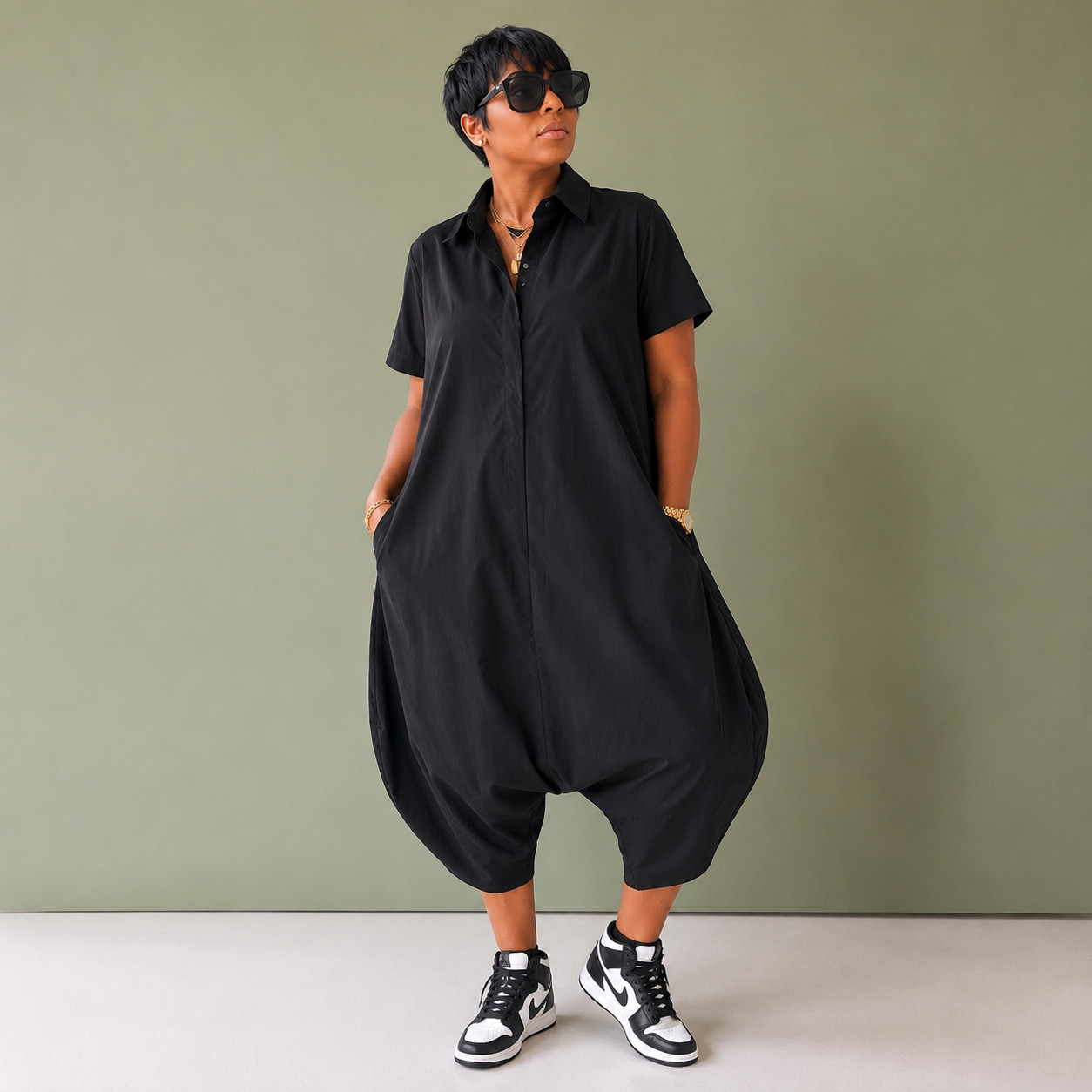 Terell Dominick Everywhere Black Oversized Bubble Romper Jumpsuit One Size