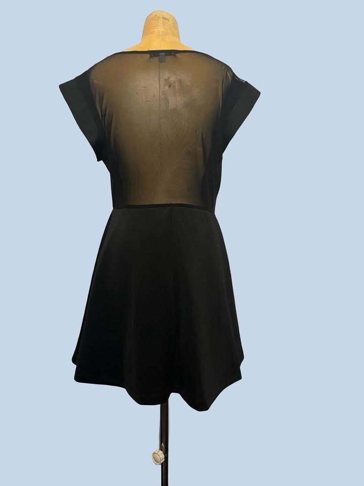 Black Mesh Panel Embellished Dress