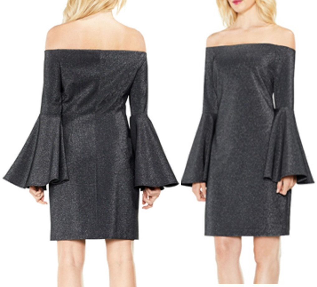 Vince Camuto BLACK Off-the-Shoulder Metallic Knit Dress SZ XL– $129 Now $69.99