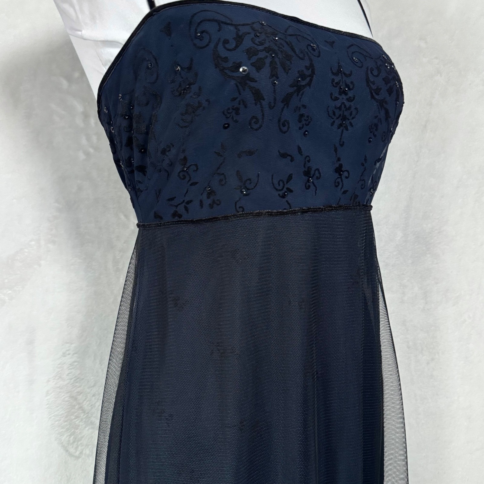 VTG 90s Laundry Shelli Segal Mesh Velvet Babydoll Dress Beaded Fairy Goth 8 XS