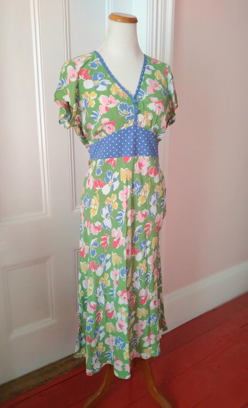 RARE BODEN VINTAGE Dress 30s 40’s styl Hotchpotch Green Floral UK 16 US 12 XL