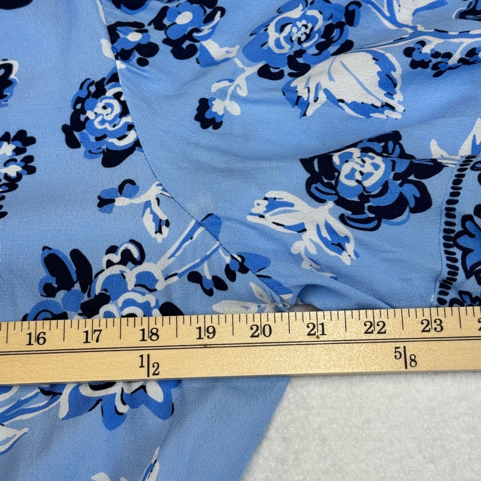 STS Blue Floral Midi Dress Button Front Flutter Sleeve Wood Buckle Belt XL
