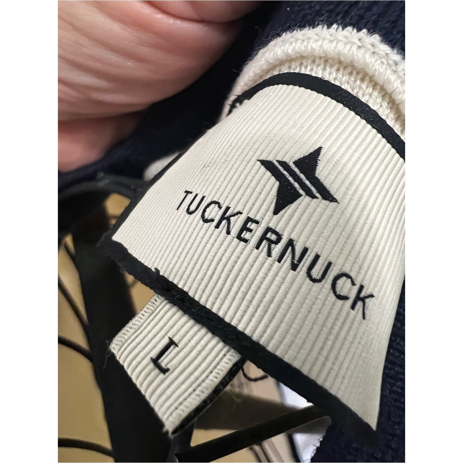 Tuckernuck Ivory Navy Contrast Knit Mini Shift Dress Wool Blend Size L