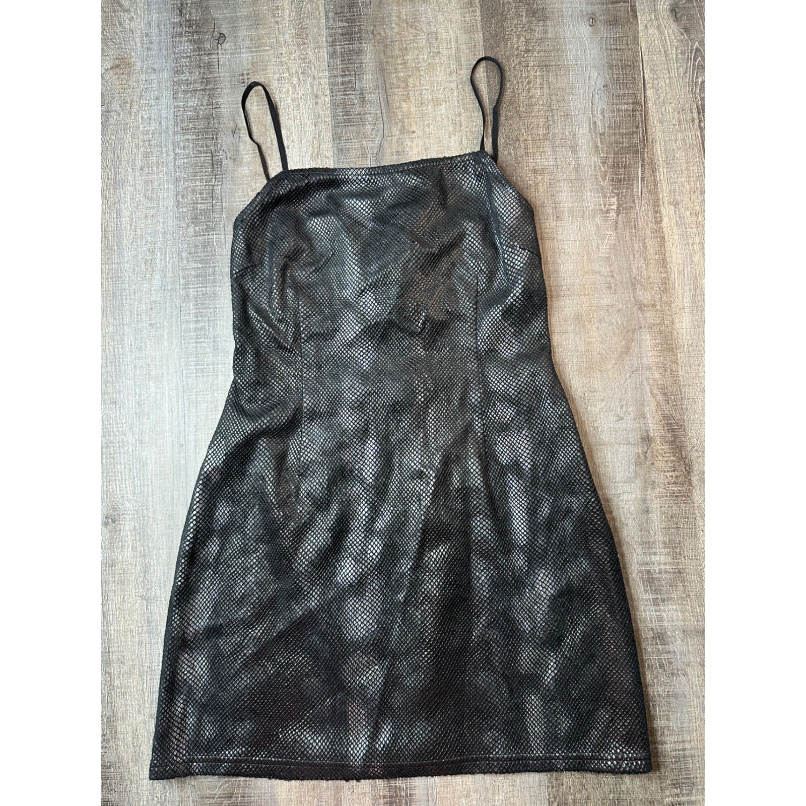 Urban Outfitters Black Snakeskin Metallic Lace Up Back Mini Dress Womens Size M