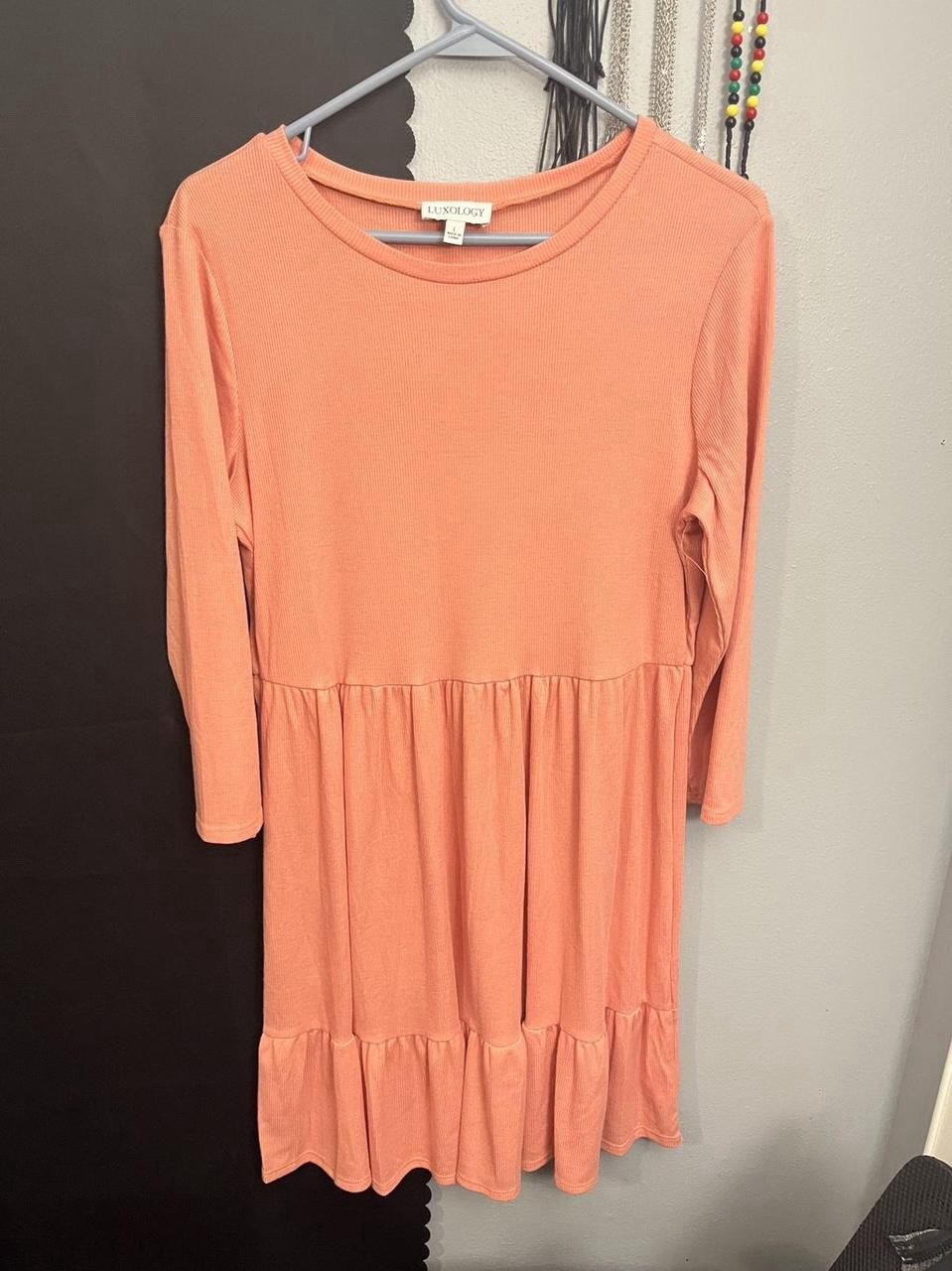 Luxology Peachy Orange Dress with Ruffled Hem Size L