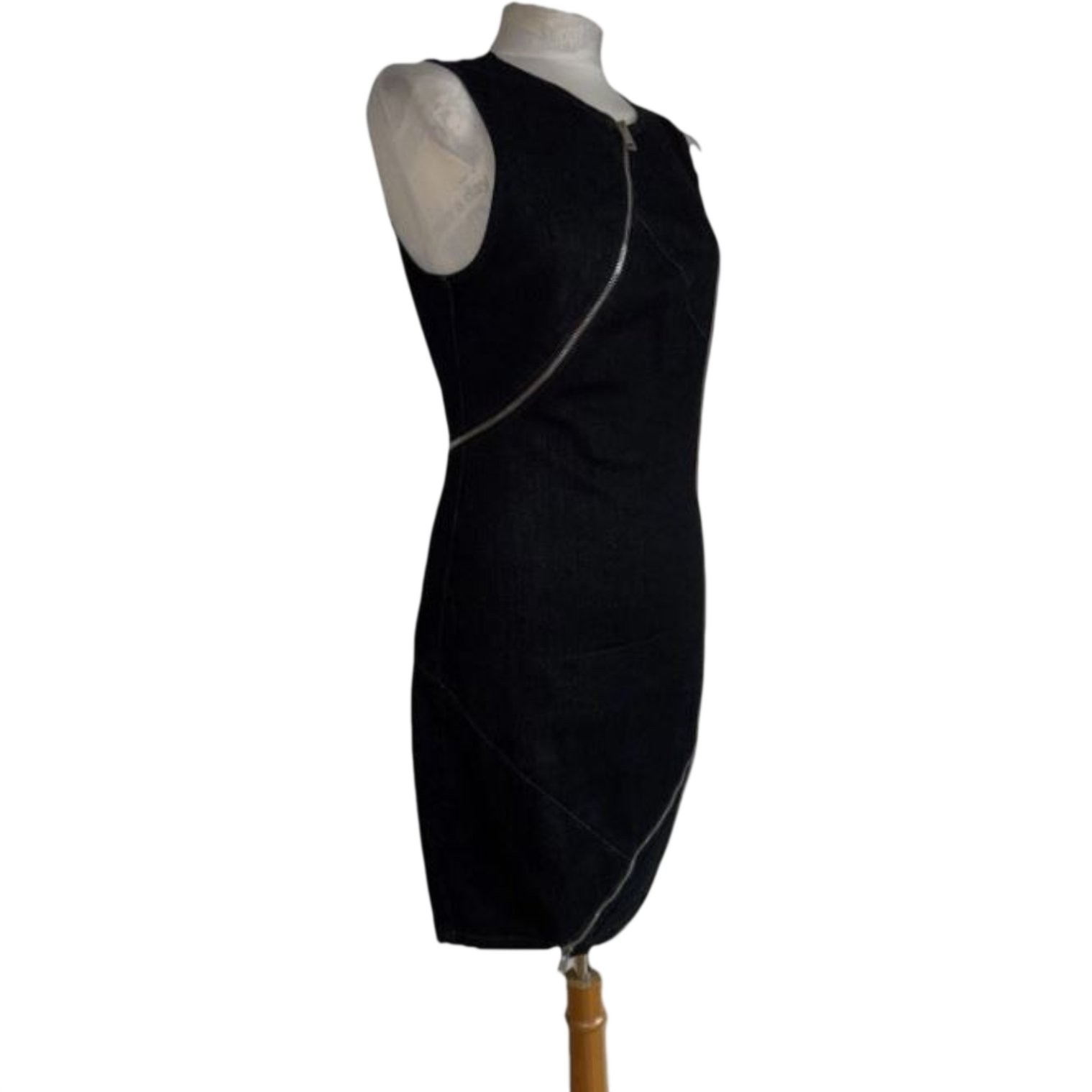 Diesel Denim Dress Womens Medium Dark Blue Cotton Asymmetrical Zip Around