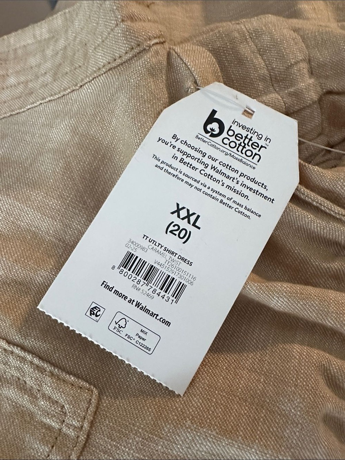 Light Tan Button Front Drawstring Utility Shirt Dress size XXL 20 NWT