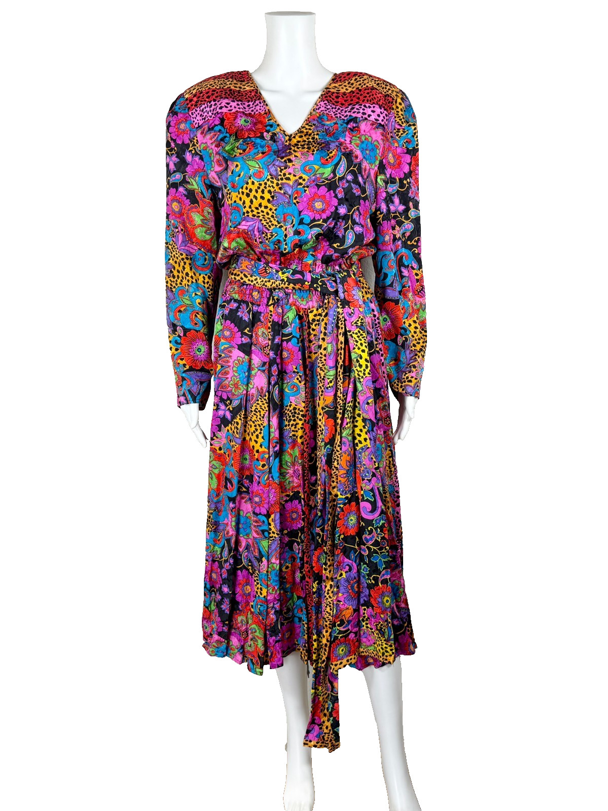 DIANE FREIS ORIGINAL Dress 100% Silk Vivid Multi Print with Tie Small? – NTSF