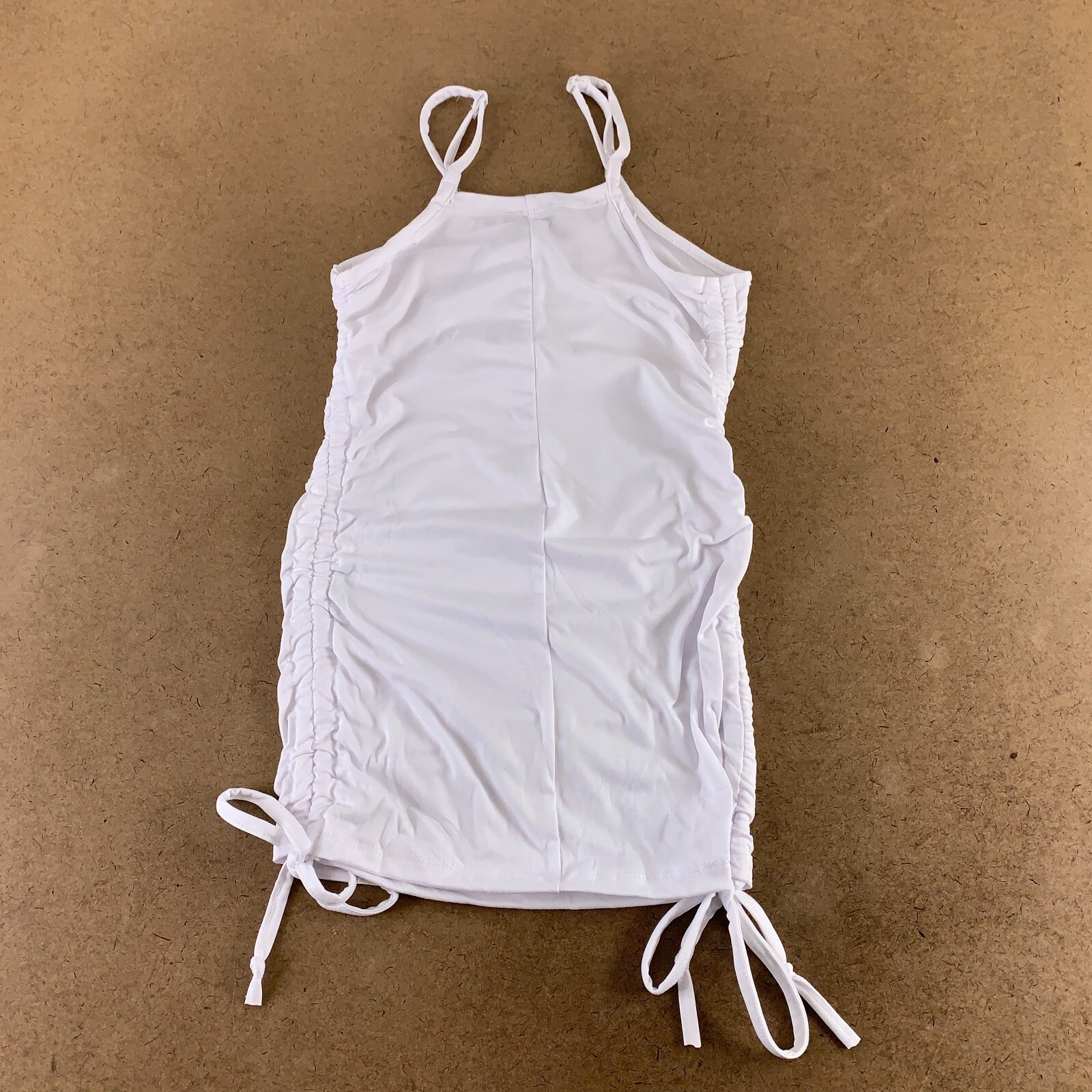 LOVE Juniors Size Medium White Drawstring Sides V Neck Bodycon Mini Dress NWT