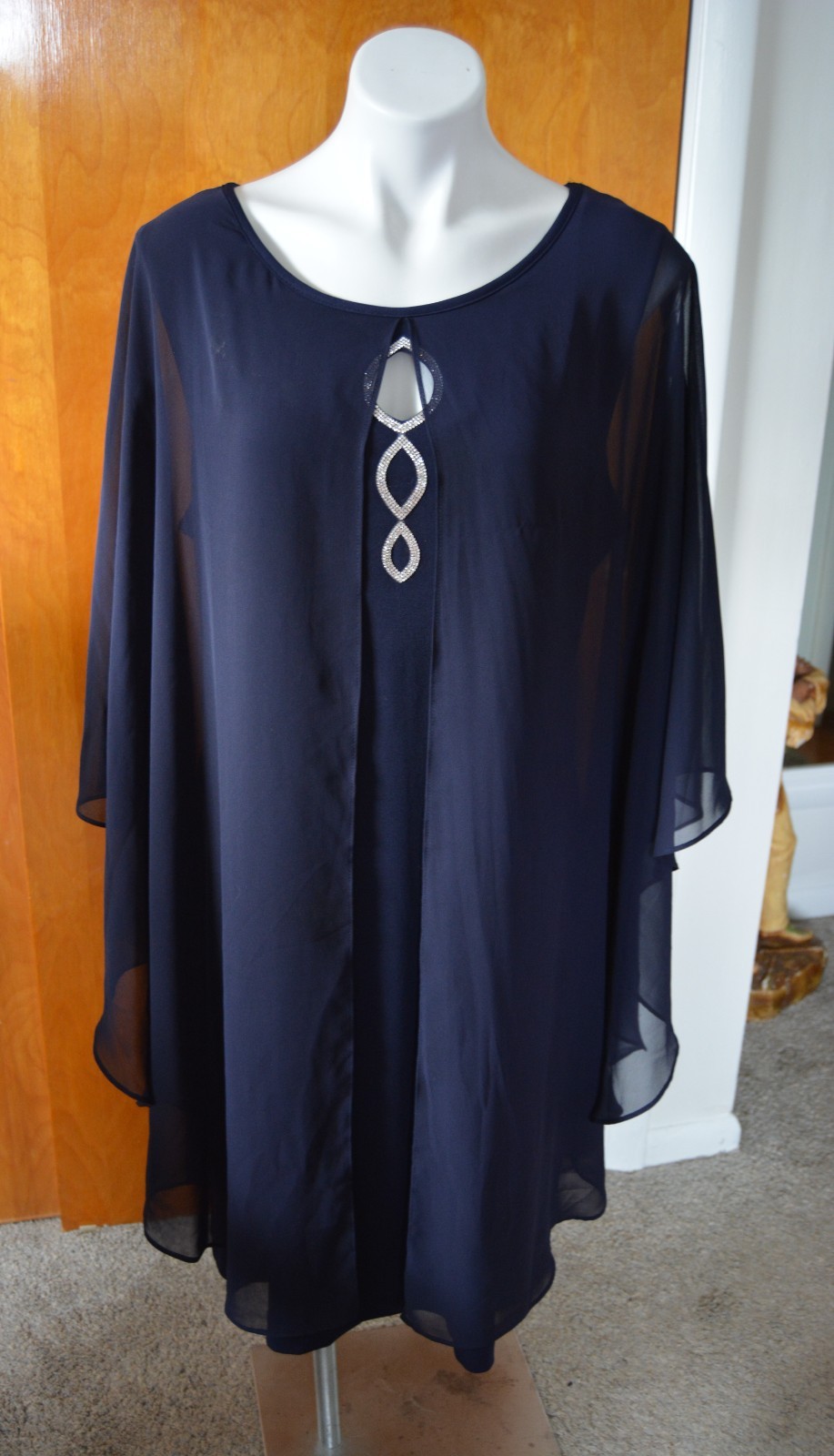 Connected Apparel Dress Cape Like Navy with gem design. Size 16.