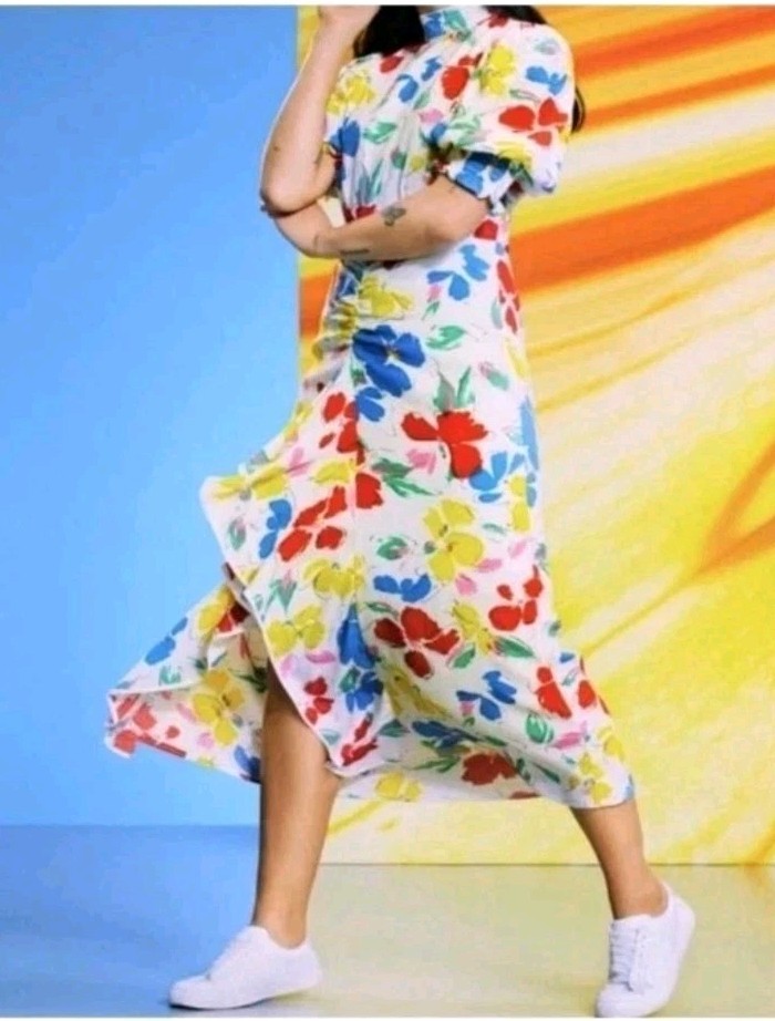 Rixo x Target Sz 6 White Floral Midi Dress Bold Maximalist Artsy Dopamine Resort
