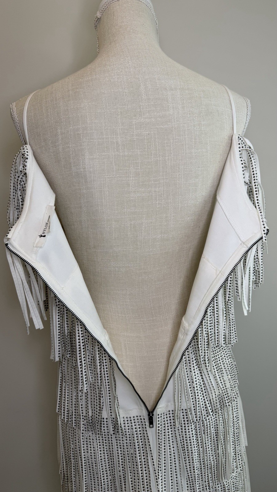 Nylon Apparel Rhinestone Fringe Mini Dress Country Western Concert White L