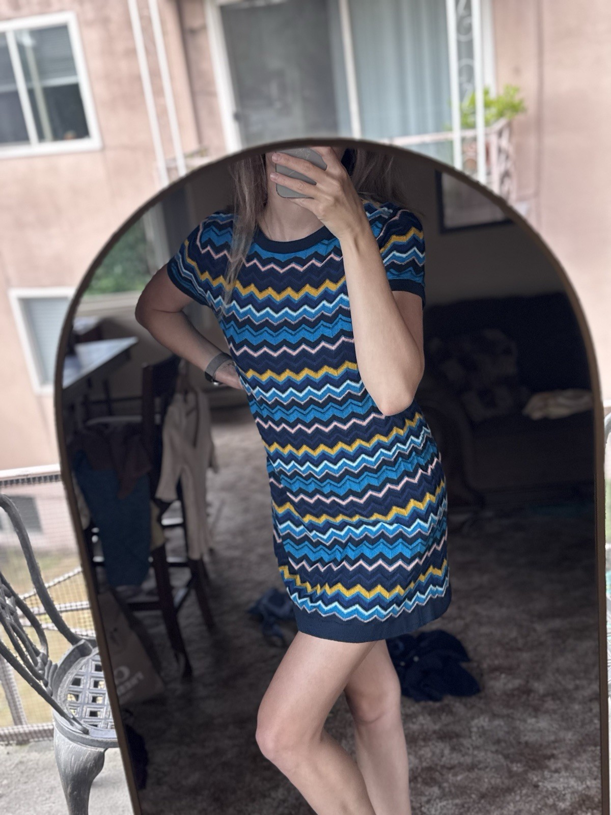 Missoni For Target Short Sleeve Multicolor Zigzag Chevron Knit Tunic Dress, Sz M