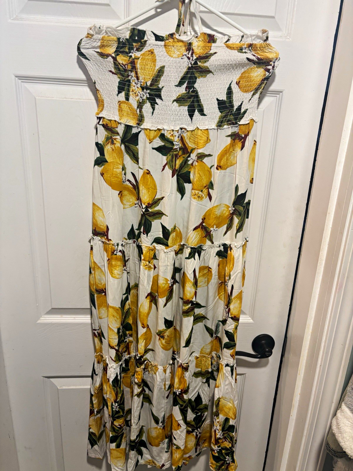 Blue Island White Yellow Green Floral Smocked Square Neck Midi Maxi Dress L
