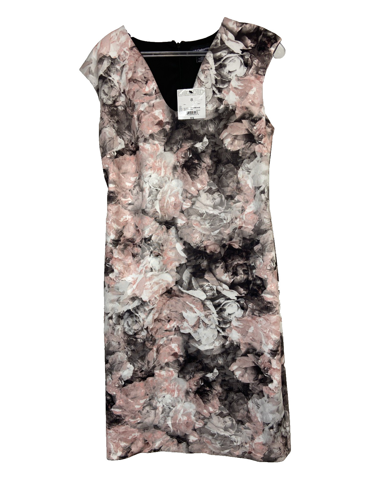Liz Claiborne Pink/Grey Floral V-Back Stretch Scuba Sheath Dress NWT $72