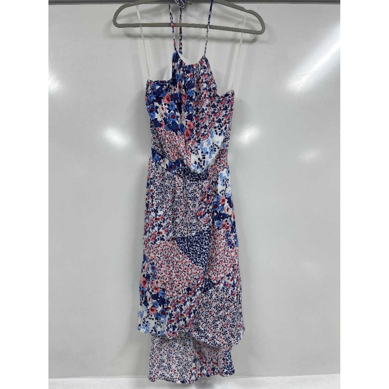 Patchwork Copper Key Floral Halter Dress Small High Low Boho Summer Sundress