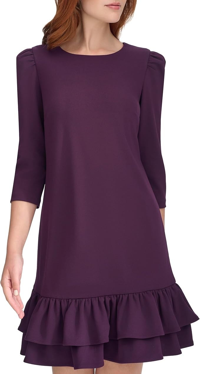 Tommy Hilfiger Womens 34-Sleeve Ruffled-Hem Aubergine 10