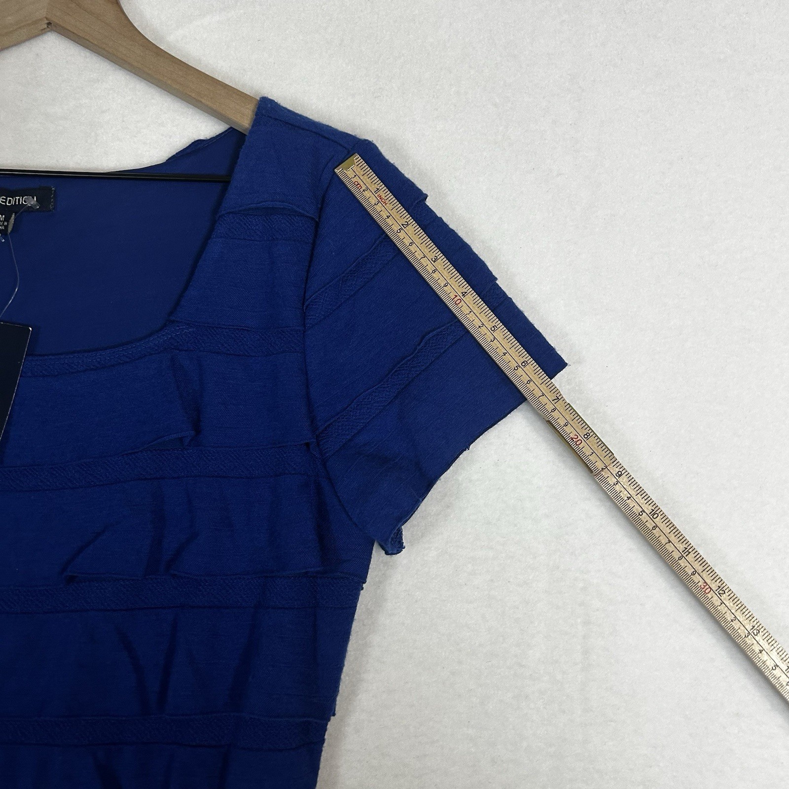 Max Edition Womens M Blue Ruffled Short Sleeve Dress Casual NWT $118