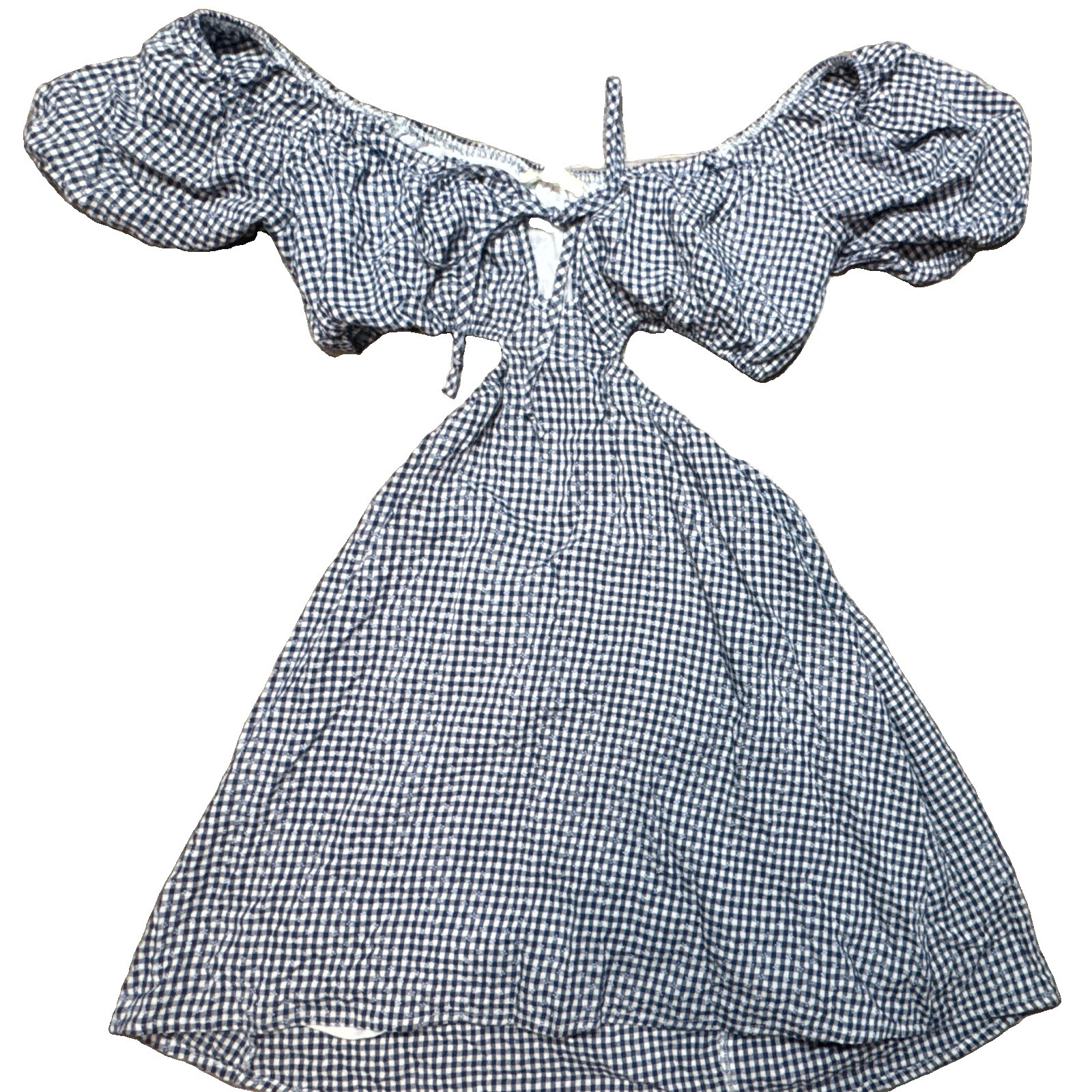L.A. Hearts Blue White Gingham Off Shoulder Puff Sleeve Short Dress S