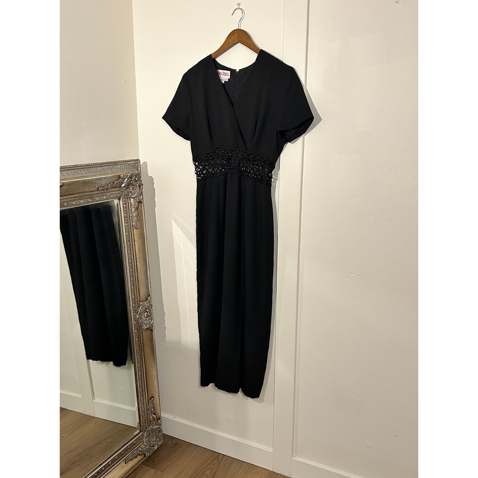 VINTAGE Maggy London Vintage 90s Whimsigoth Black V-Neck Long Dress SZ 8