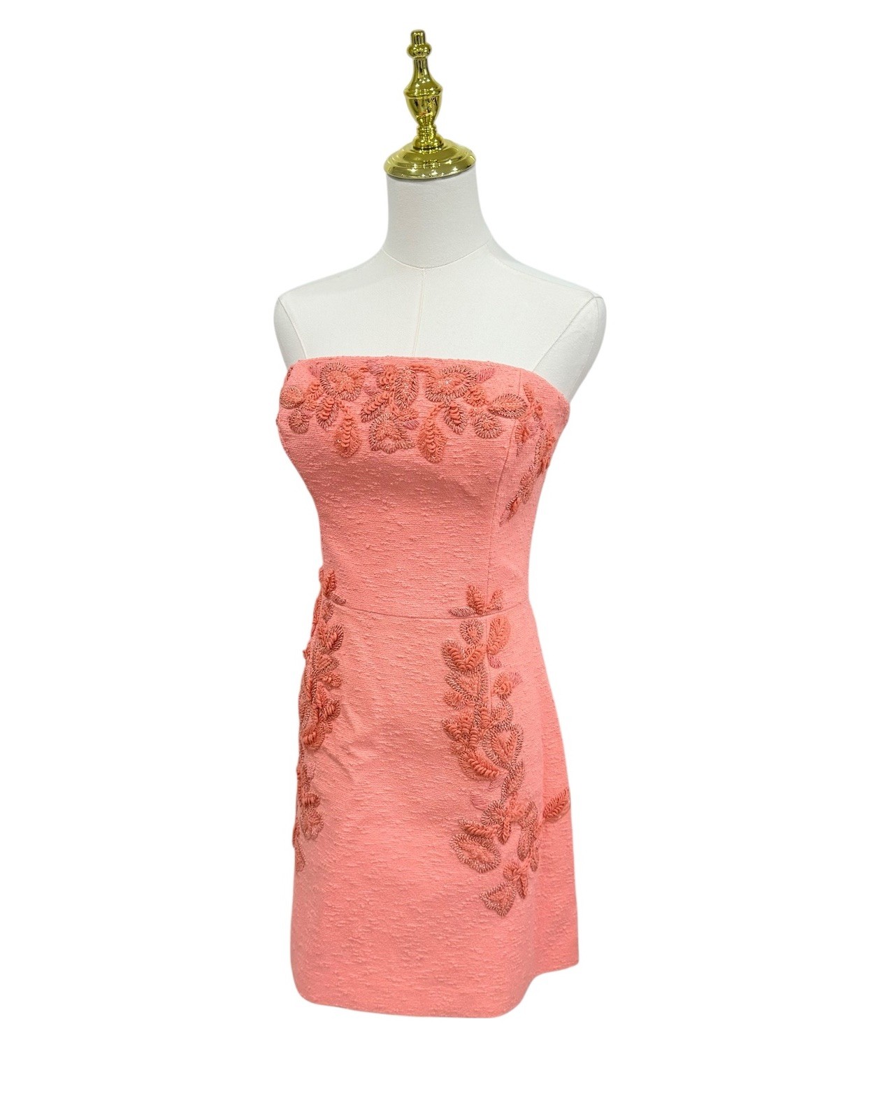 Carolina Herrera Embroidered Strapless Mini Dress Sunset Coral SZ 12 NWT $3490