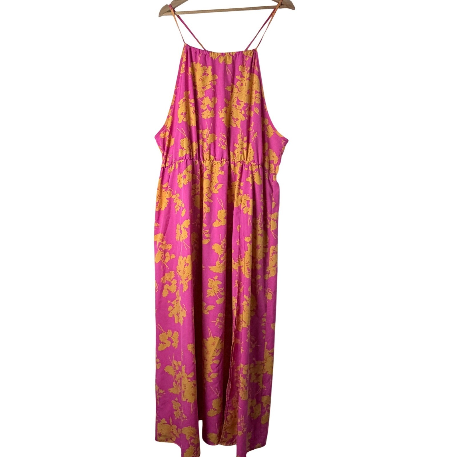 SHEIN Curve Maxi Dress Women 2XL Pink Yellow Floral Halter Boho Sundress Beach