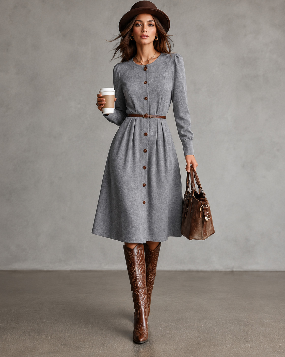 New Designer Sample Grey Office Dress Loose Fit Belted UK 8-10-12 Smart Casual