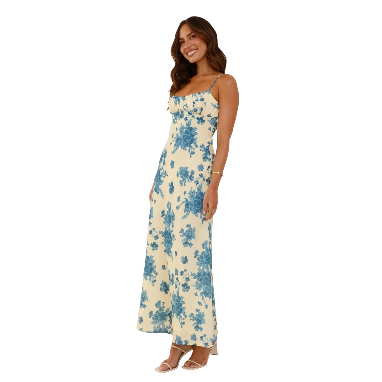 Billy J Margie Midi Dress Yellow Blue Floral Size 14 Romantic Wedding Guest
