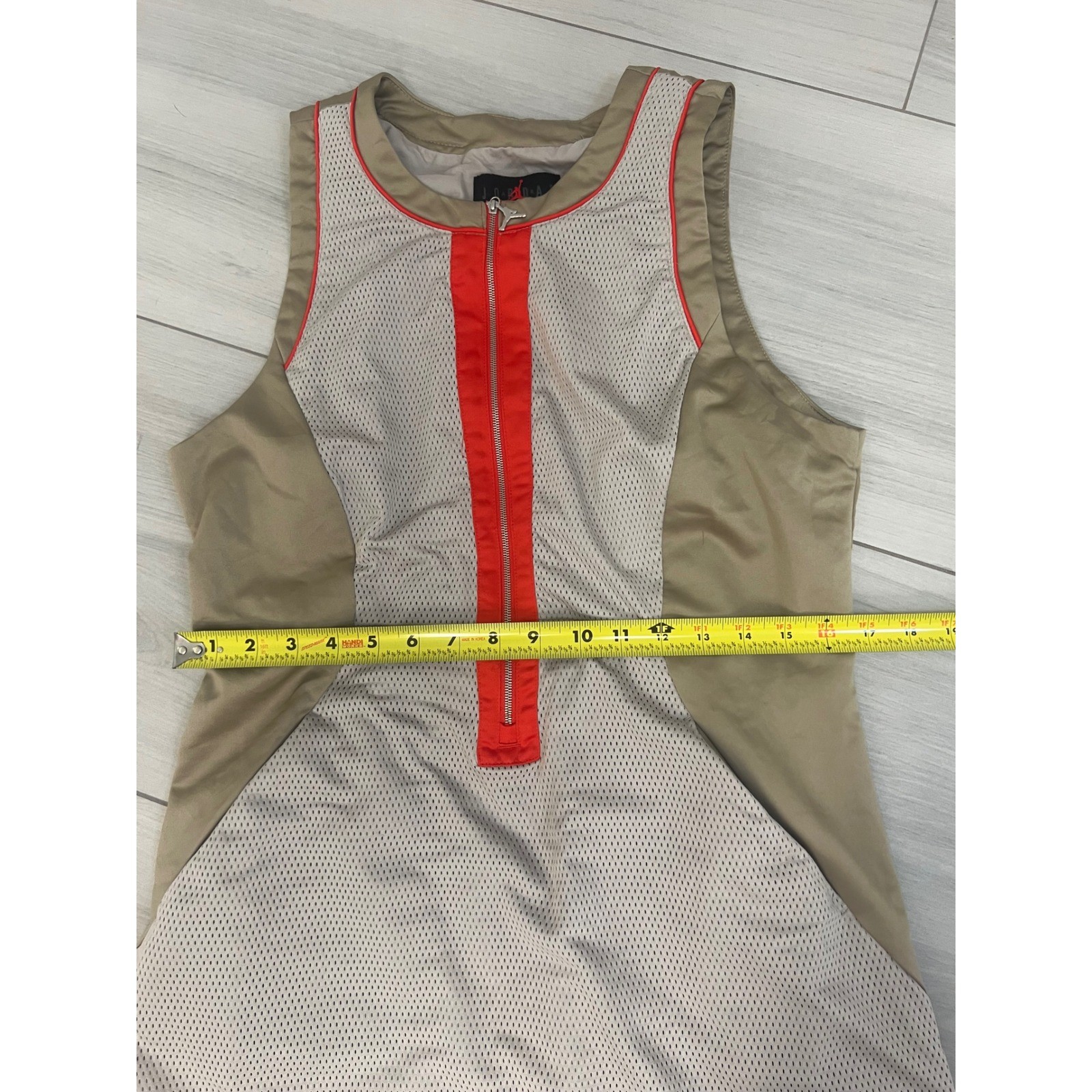 Jordan Flight Dress Tank Top Zip Front Mesh Panels Tan Red Sz L Utility Athletic