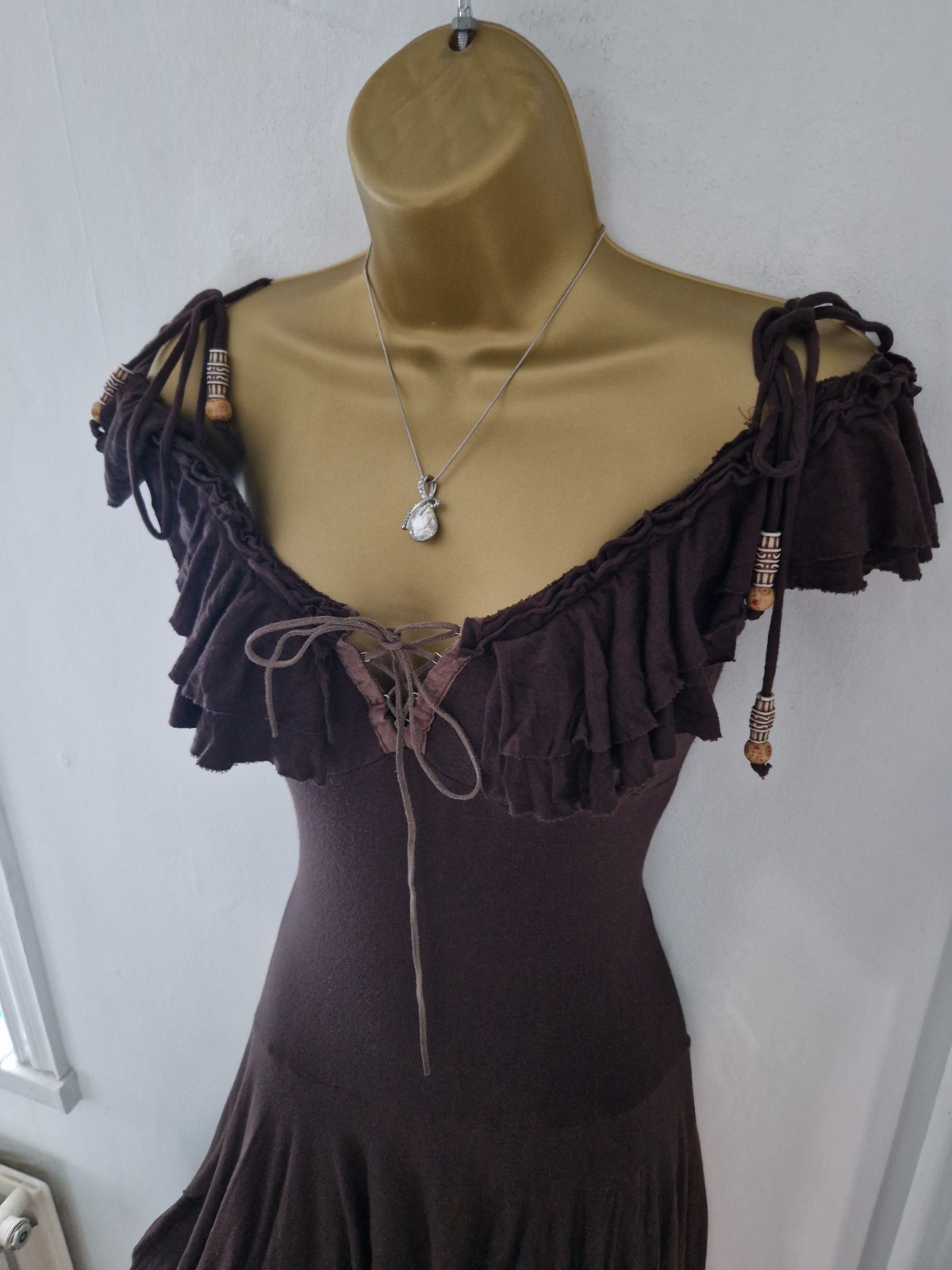 🤎 Rare Stunning Jane Norman Brown Milkmaid Fairy Boho Dress 10/12 🤎