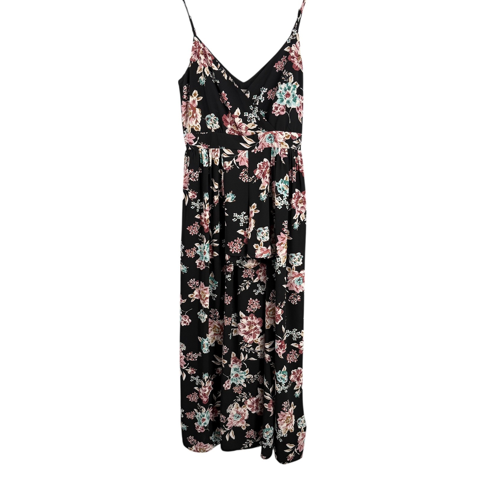BP Black Floral Romper Maxi Overlay Dress Festival Boho Brunch Resort Medium New