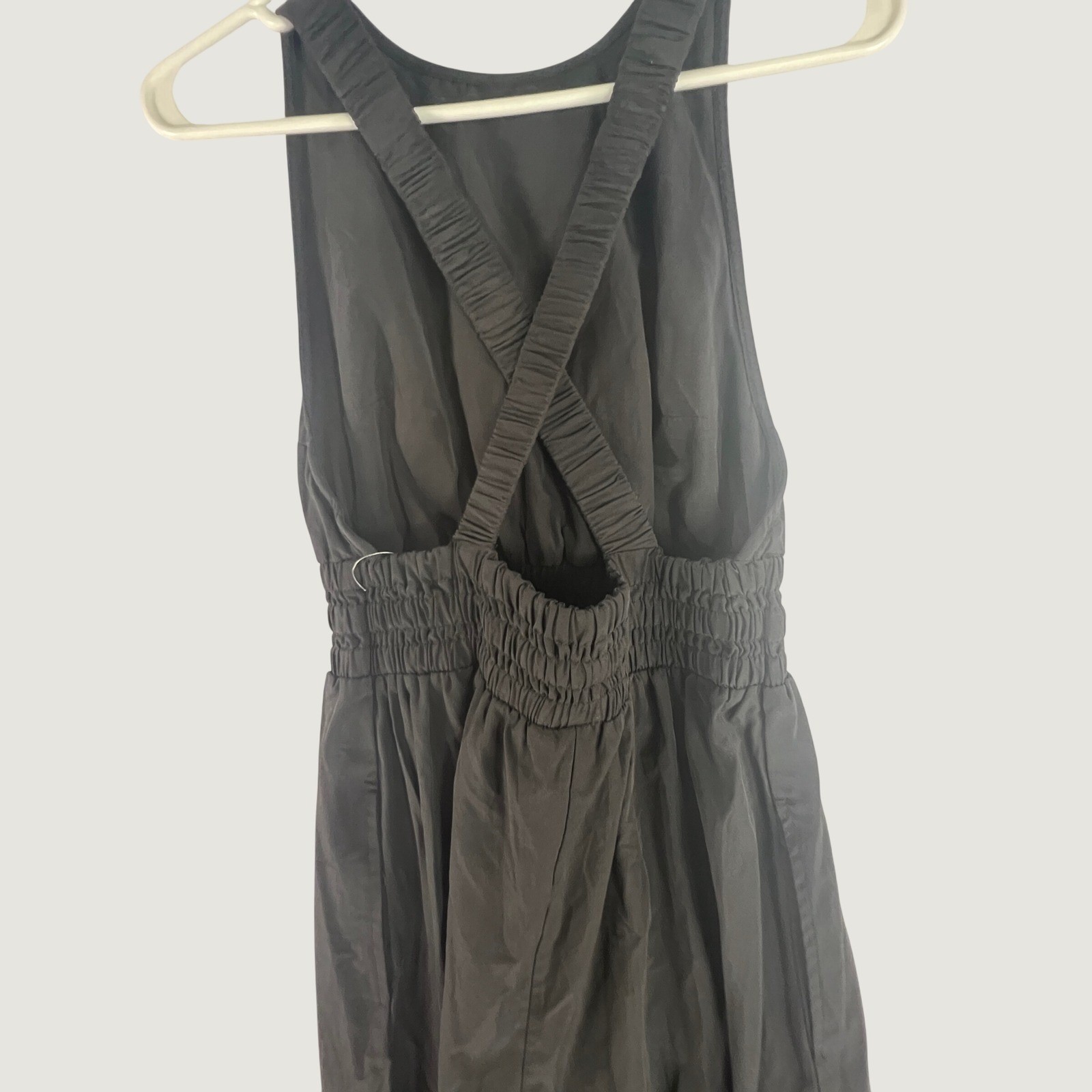 Black Sleeveless Cross Back Smocked Waist Midi Sundress Cotton Blend Sz S