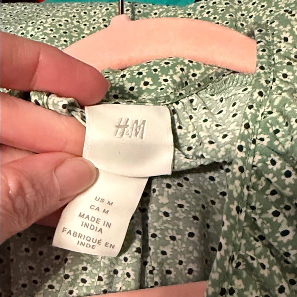 H&M Green Floral 3/4 length Raglan Balloon Sleeve M Cottagecore Prairie Feminine