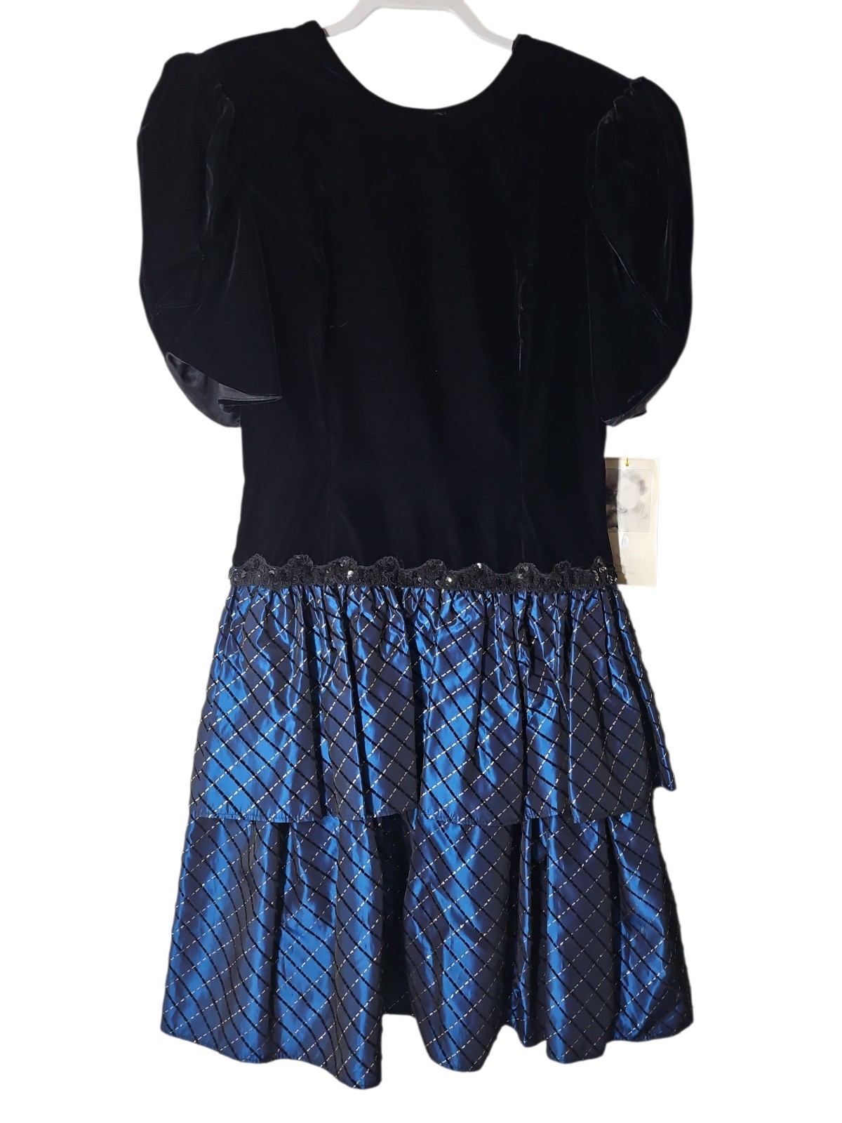Scott McClintock Black Velvet Drop Waist Tier Tulle Party Dress Size 12 Backless