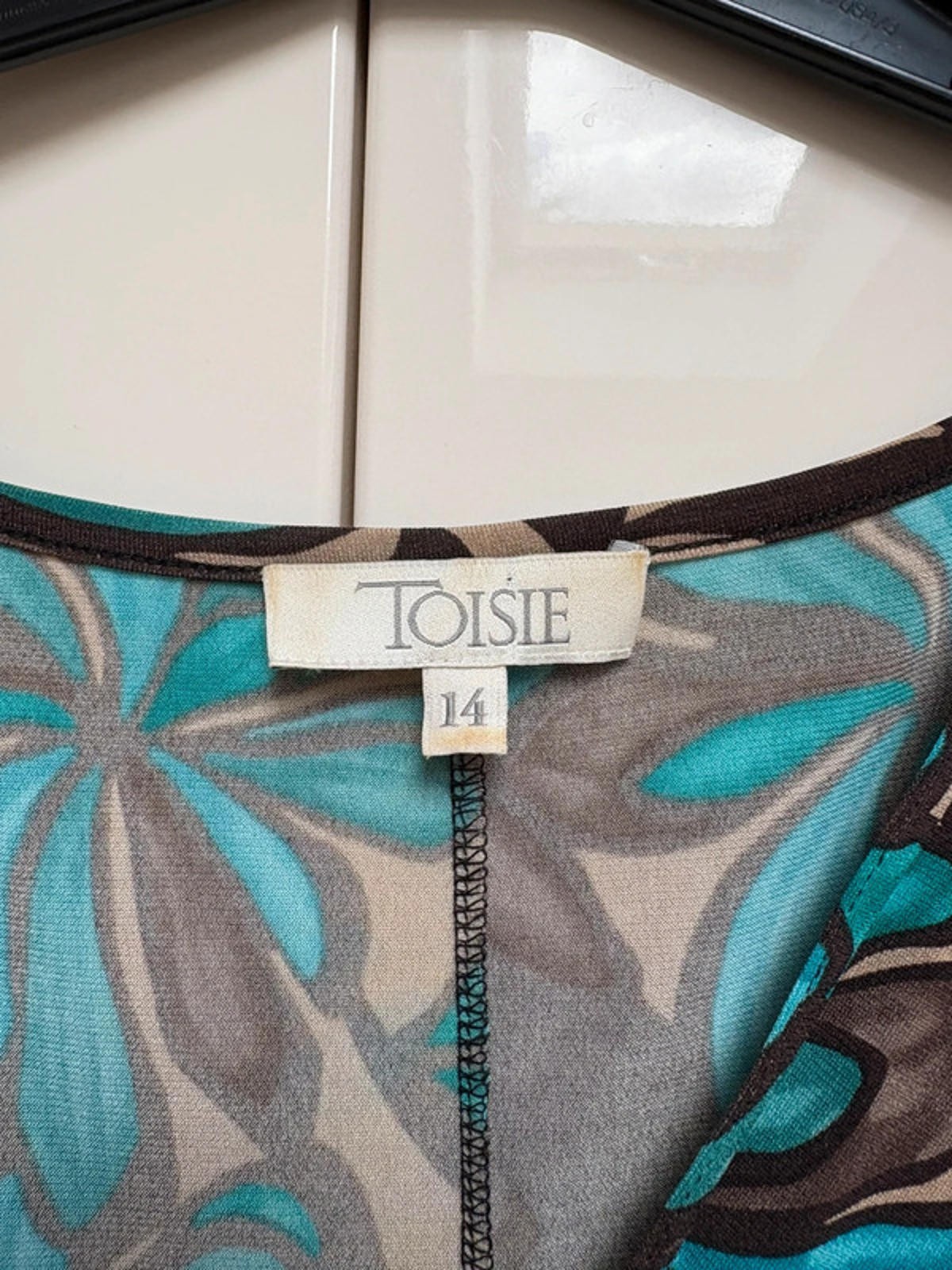 Toisie black beige blue patterned midi dress size 14