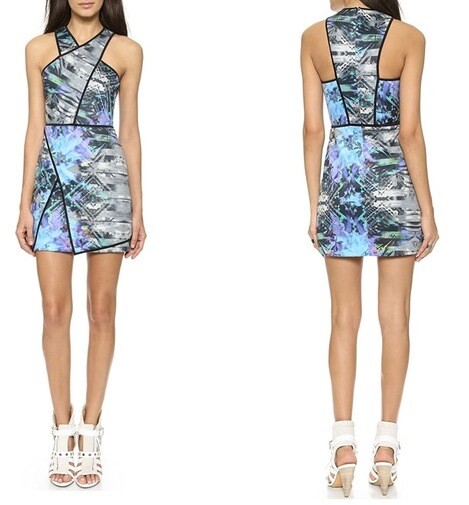 New Parker Blue Multi Tobias Scuba Neoprene Halter Stretch Bodycon Mini Dress M