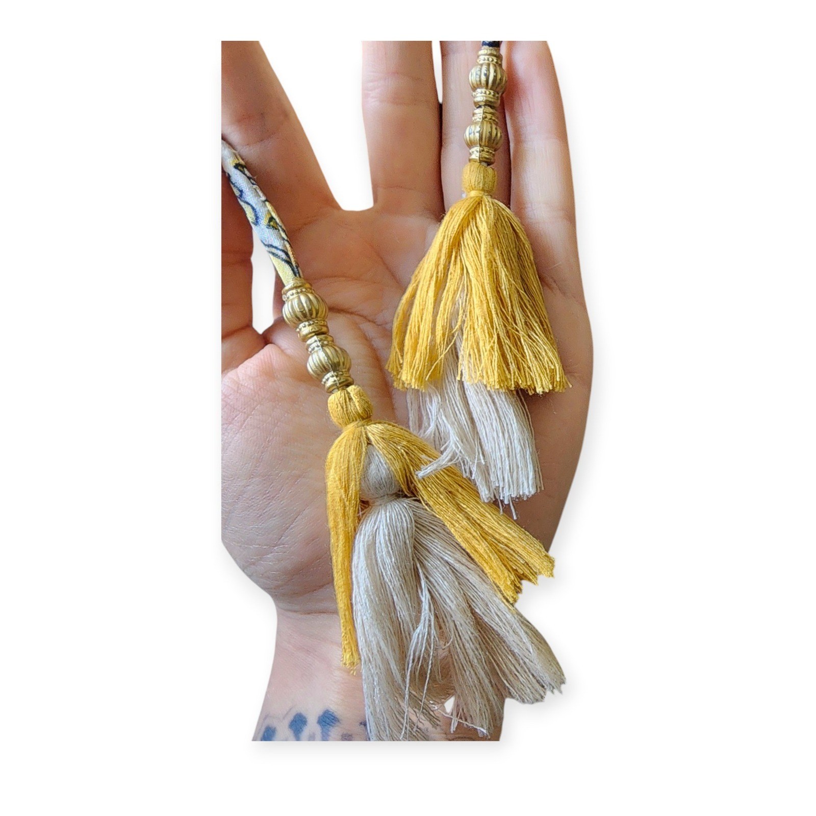 Short Yellow Gold Floral Halter Sun Dress Boho Tassel One Size
