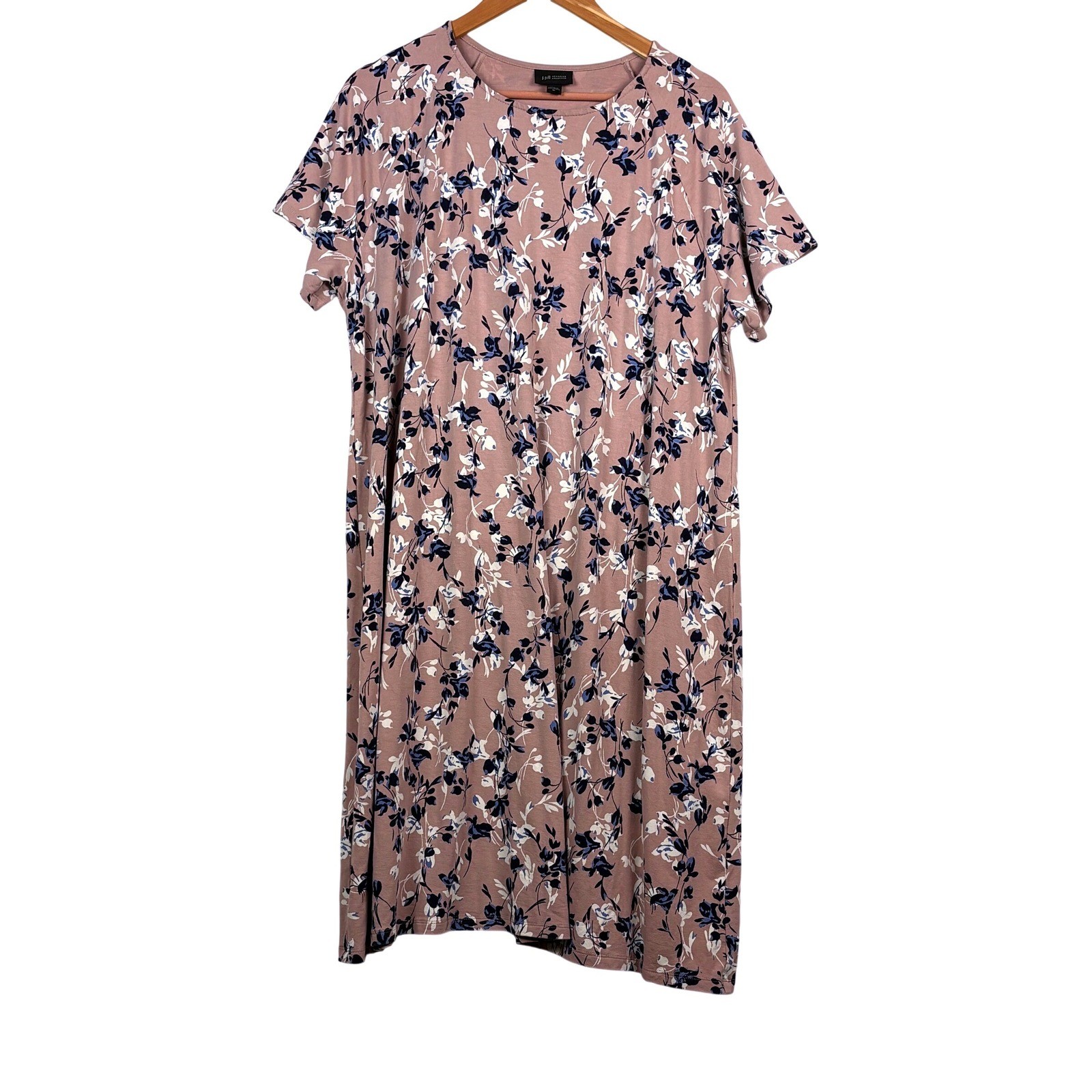 J Jill Wearever Women Short Sleeve Midi Shift Dress XL Pink Comfort Breathable