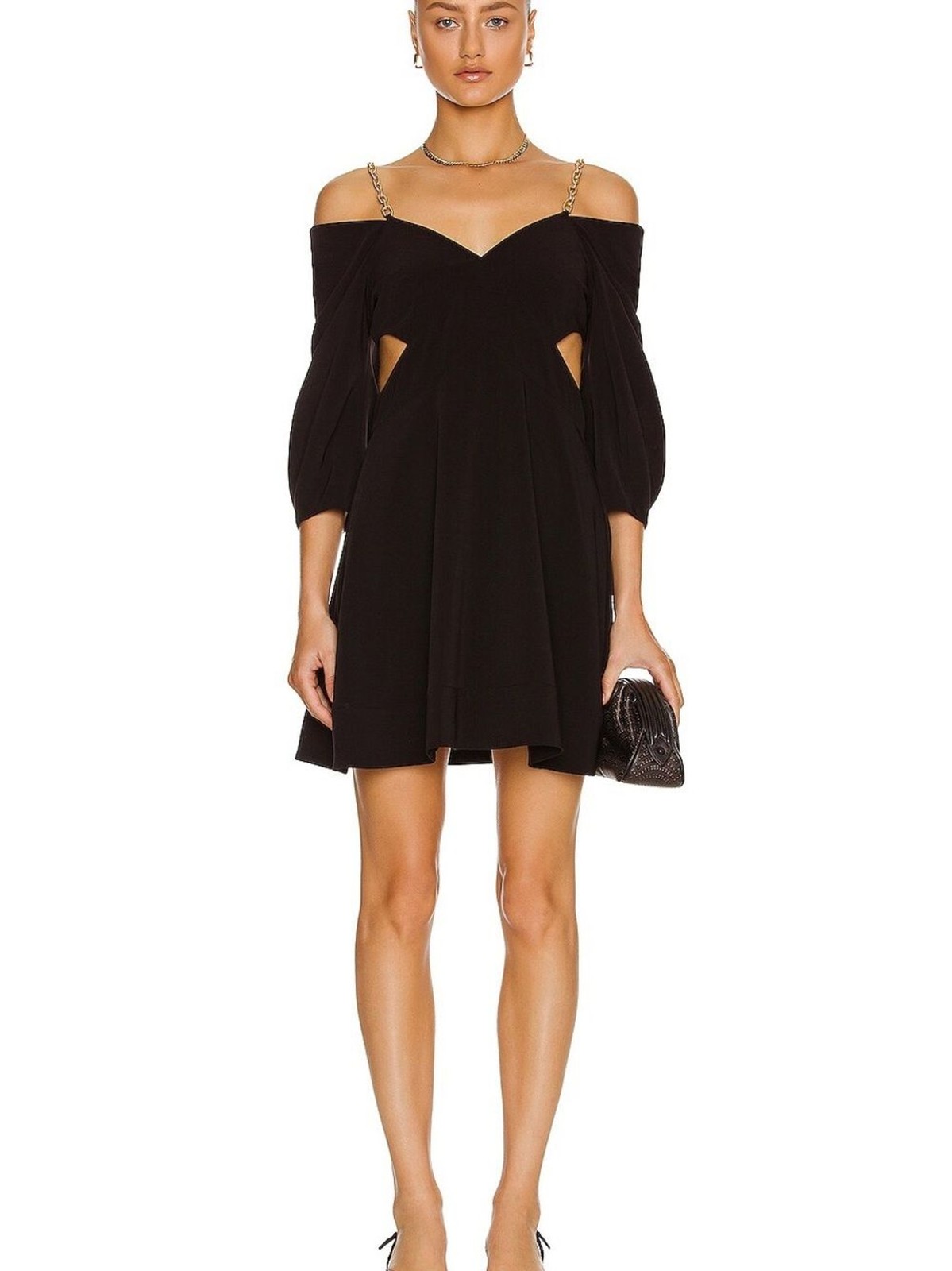 Jonathan Simkhai Lyla Mini Dress Black Off-Shoulder with Chain Straps Size 2