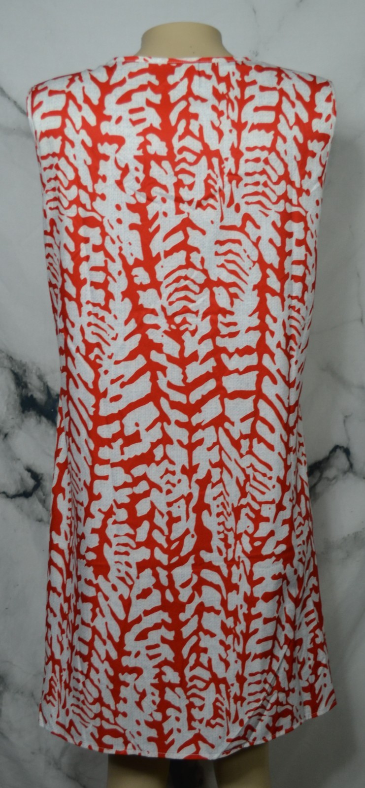 EMVIE’S FASHIONS Red-Orange White Gray Patterned Sleeveless A Line Dress XL