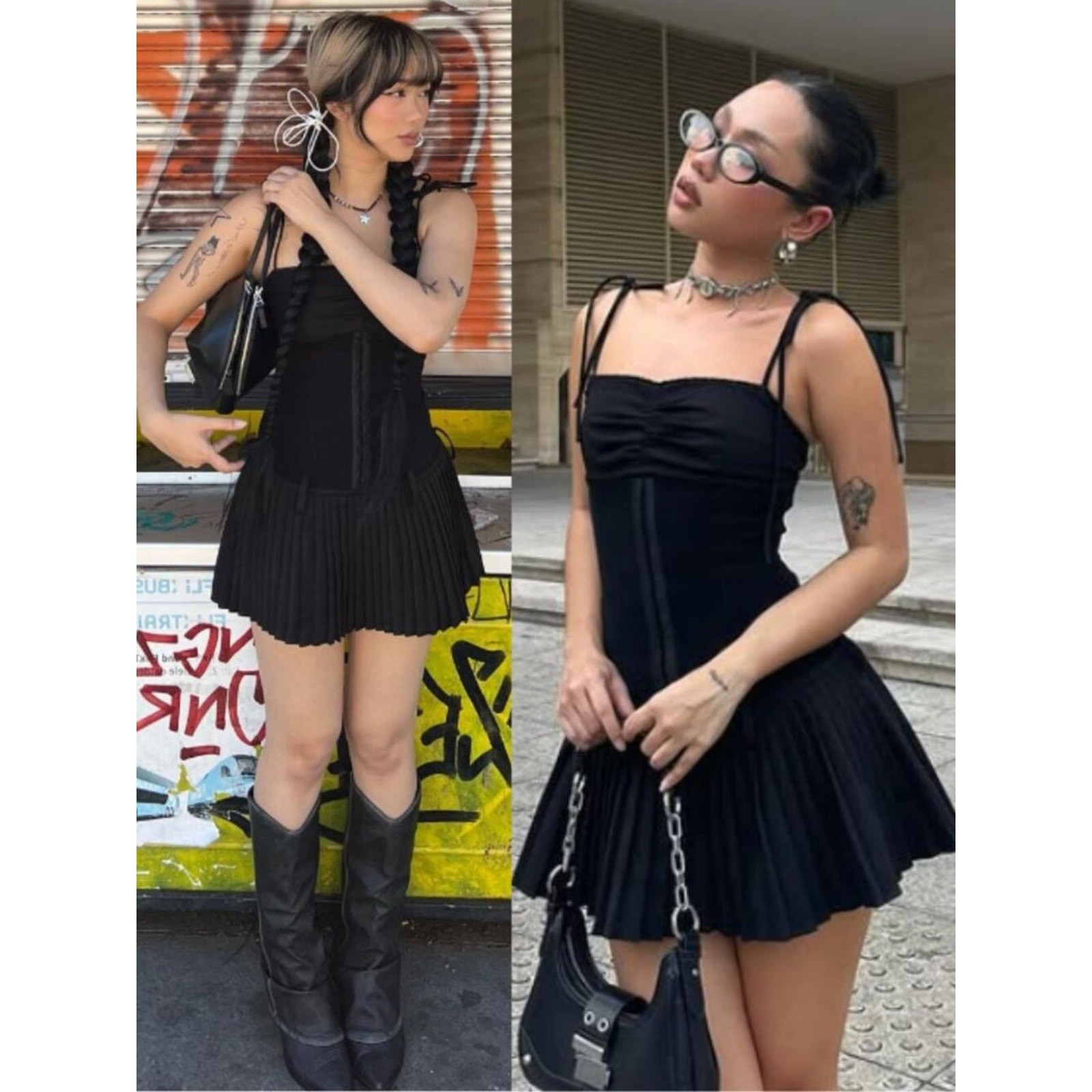 Sweet Chilling Drop Waist Pleated Mini Dress Black Corset NWT Size M
