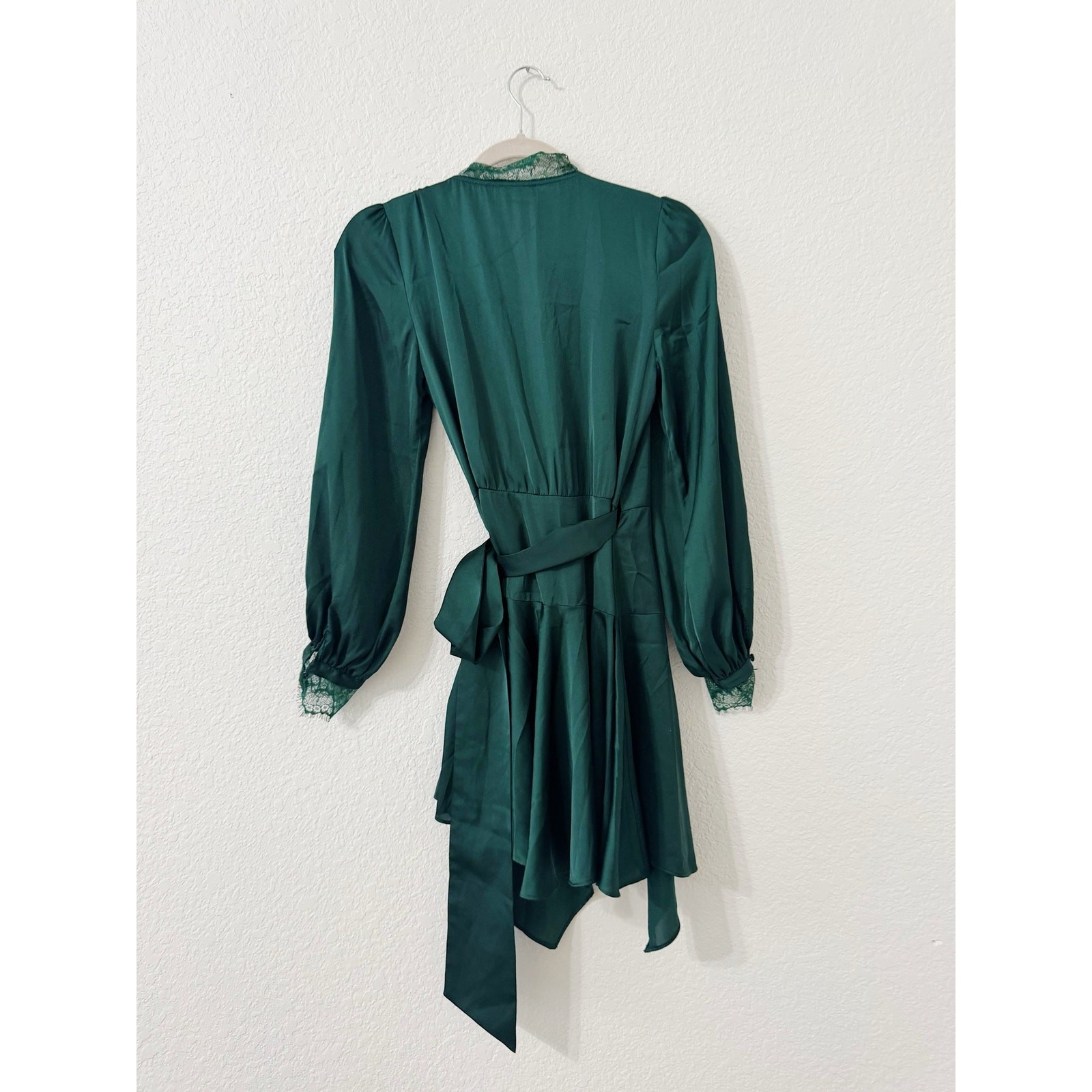 Lovers + Friends Nadeen Wrap Mini Dress Emerald Green Lace Trim XS