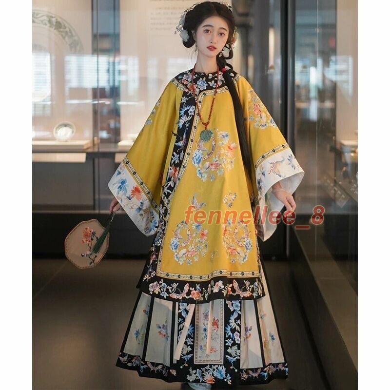Qing Dynasty Womens Retro Chinese Costumes Dress Printed Hanfu Dress New