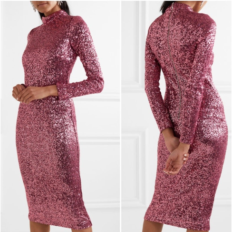Rebecca Vallance Mona Midi Dress Long Sleeve Sequins Holiday Silver Metallic 4