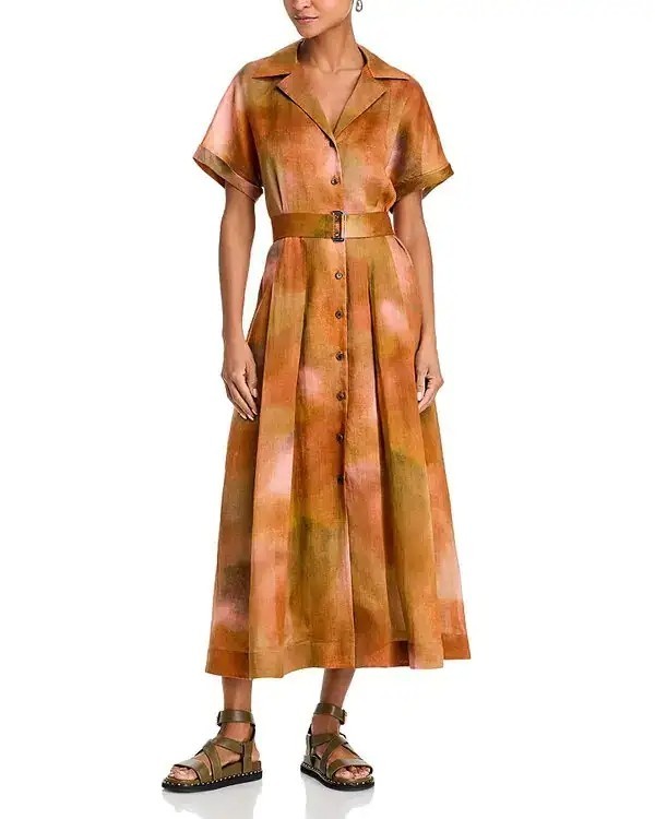 1298$ Lafayette 148 New York Notch Collar Shirt Dress Women’s Size S Rust Copper