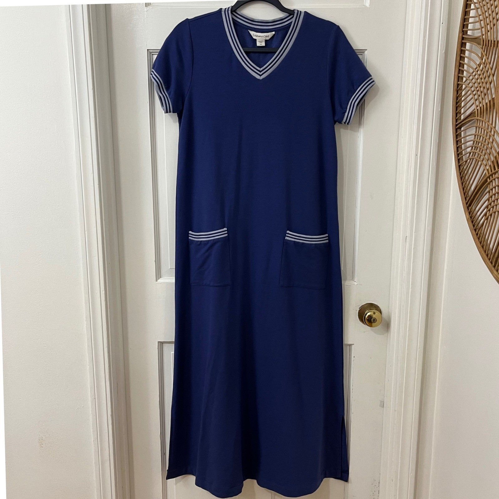Coldwater Creek Nautical Maxi Dress Women PS Petite Tennis Core Coastal Classic