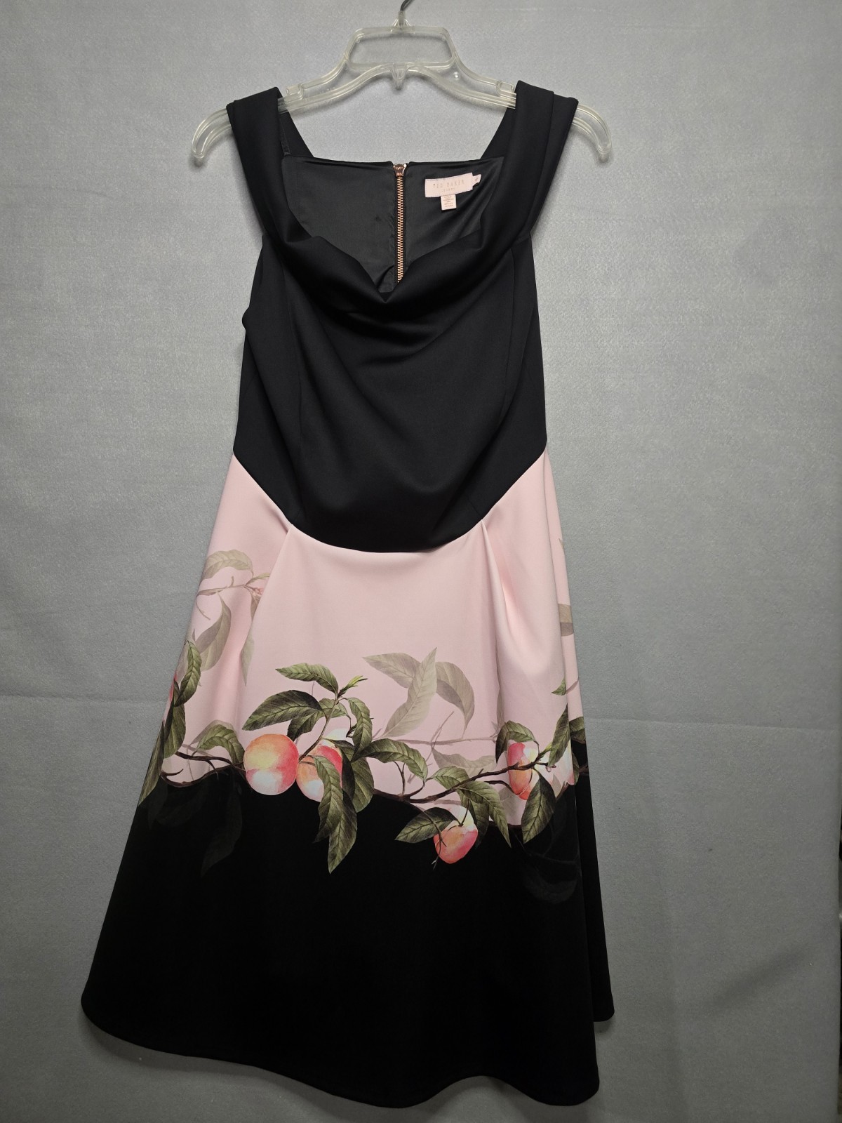 Ted Baker Tekeya Peach Blossom Off Shoulder Dress Pink Black Size 4 US 10 Skater