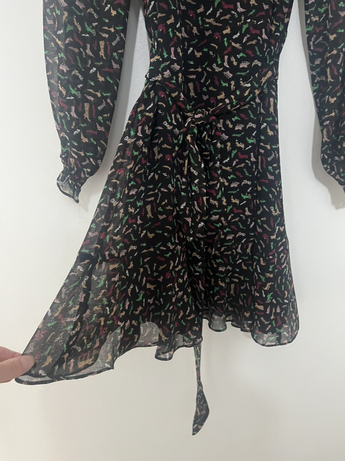 Whistles Black with multicoloured shoe Print Floaty short Dress Size 10