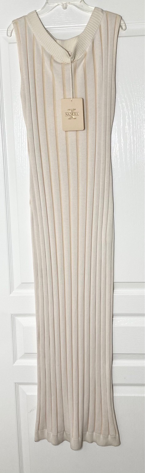 SANCIA Ecru Beige Ivory White Wide Ribbed Knit Margot Midi Maxi Dress XL = 14/16